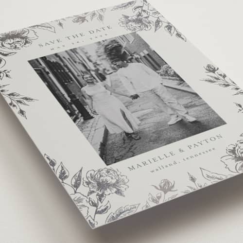 This is a steel petite save the dates with foil pressed by Chris Griffith called wildflower date printing on recycled smooth signature in petite