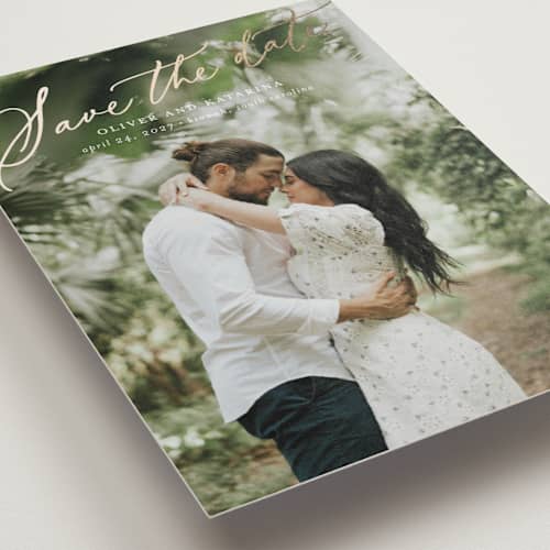 This is a cloud petite save the dates with foil pressed by Erika Firm called kiawah printing on recycled smooth signature in petite