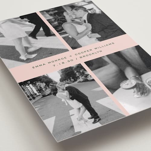 This is a pink grapefruit petite save the dates with standard by Kristie Kern called toast printing on recycled smooth signature in petite