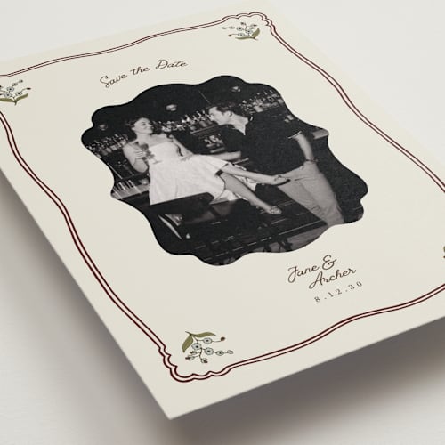 This is a wine petite save the dates with standard by Olivia Brinks called married + matted photo printing on recycled smooth signature in petite