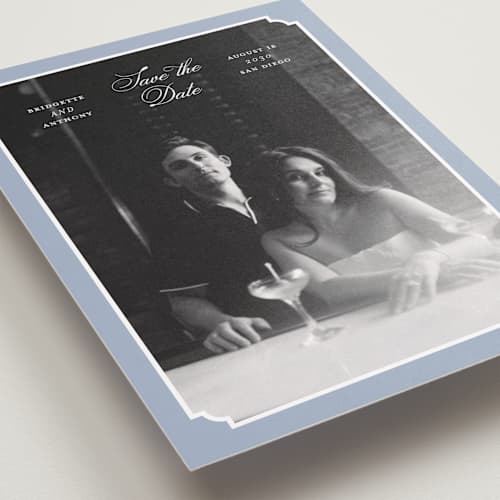 This is a neptune petite save the dates with standard by Heather Schertzer called notched printing on recycled smooth signature in petite