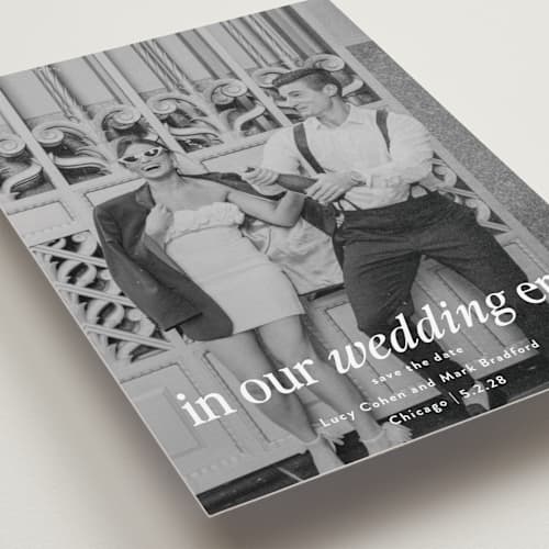 This is a quartz petite save the dates with standard by Angela Marzuki called holiday era printing on recycled smooth signature in petite