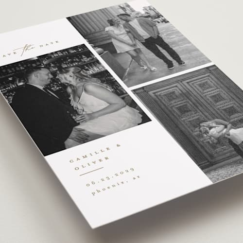 This is a cognac petite save the dates with standard by Kristie Kern called our romance printing on recycled smooth signature in petite