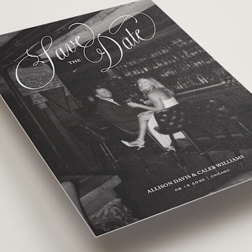 This is a cloud petite save the dates with standard by Kate Ahn called griffin printing on recycled smooth signature in petite