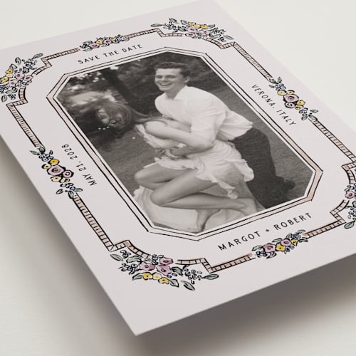 This is a earth petite save the dates with standard by Pati Cascino called rimini printing on recycled smooth signature in petite