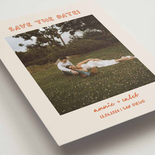 This is a hibiscus petite save the dates with standard by Stephanie Heinrich Godbout called modern outline printing on recycled smooth signature in petite