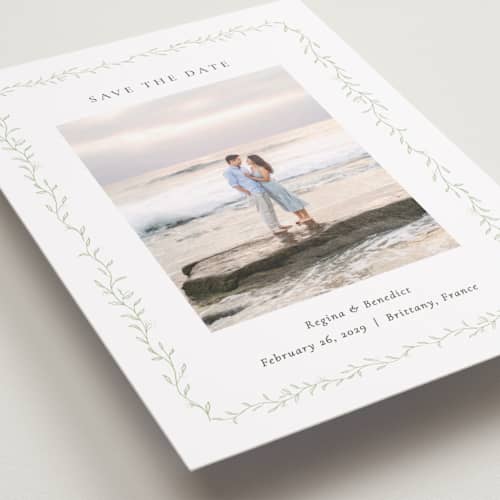 This is a ivy petite save the dates with standard by chocomocacino called cramique printing on recycled smooth signature in petite