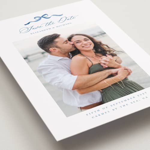 This is a cobalt petite save the dates with standard by Petra Kern called royal printing on recycled smooth signature in petite