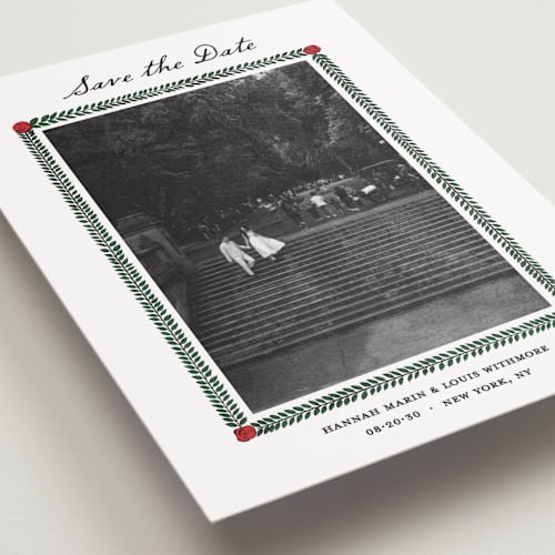 This is a rose petite save the dates with standard by Studio Suku called garden rose printing on recycled smooth signature in petite