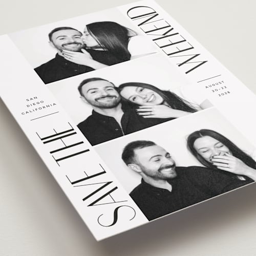 This is a ink petite save the dates with standard by Hudson meet Rose called snapshot printing on recycled smooth signature in petite