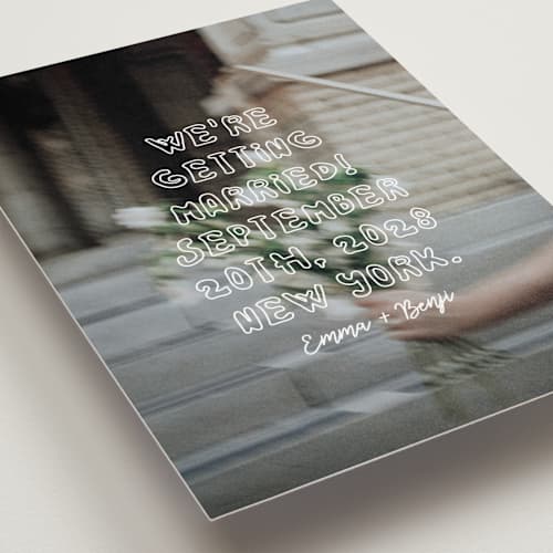 This is a vanilla petite save the dates with standard by Helena Vitto called cool kids printing on recycled smooth signature in petite