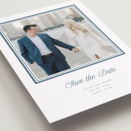 This is a winterberry petite save the dates with standard by Blustery August called lauren printing on recycled smooth signature in petite