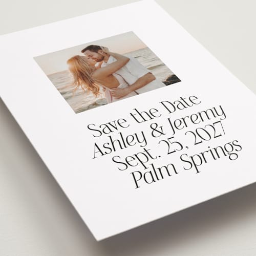 This is a cloud petite save the dates with standard by Heather Schertzer called miami printing on recycled smooth signature in petite