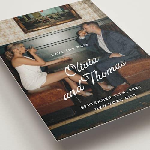 This is a sugar petite save the dates with standard by Paper Raven Co. called manhattan printing on recycled smooth signature in petite