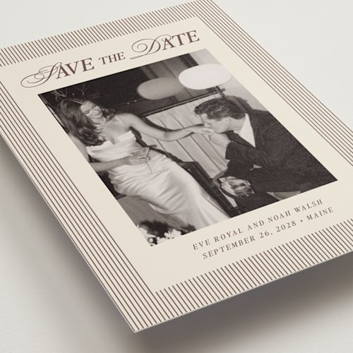 This is a maroon petite save the dates with standard by Pati Cascino called sienna printing on recycled smooth signature in petite