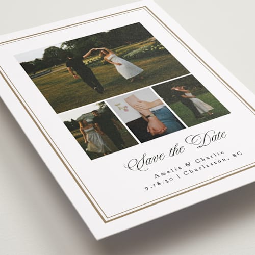 This is a snow petite save the dates with standard by Erin L. Wilson called hampton house printing on recycled smooth signature in petite