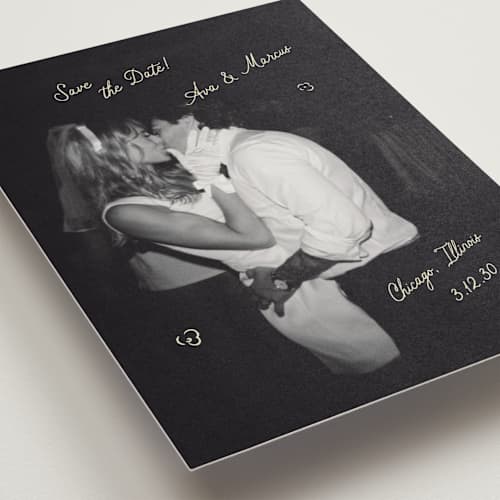This is a oat petite save the dates with standard by Helena Vitto called love rests in a garden printing on recycled smooth signature in petite
