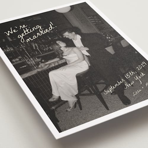 This is a sublime petite save the dates with standard by Helena Vitto called birds of paradise printing on recycled smooth signature in petite