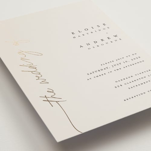 This is a linen petite wedding invitations with foil pressed by Pippa Shaw called silk printing on signature in petite