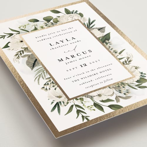 This is a vanilla petite wedding invitations with foil pressed by Susan Moyal called classic love printing on signature in petite