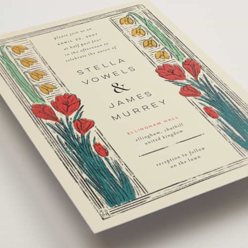 This is a birch petite wedding invitations with foil pressed by Shiny Penny Studio called deco spring florals printing on signature in petite
