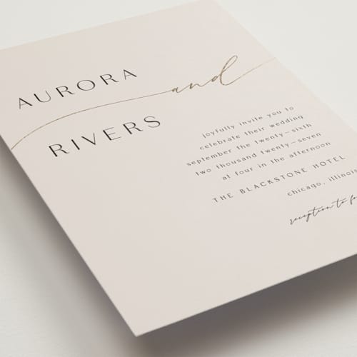 This is a smoke petite wedding invitations with foil pressed by Olivia Raufman called gathering printing on signature in petite