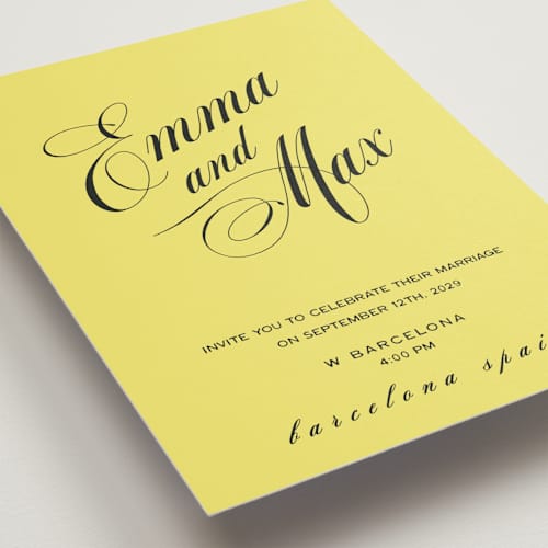 This is a lemon petite wedding invitations with standard by Ani Somi called in lights printing on signature in petite