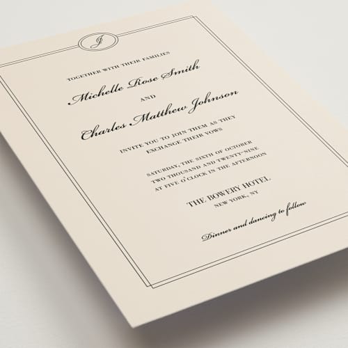This is a cream petite wedding invitations with standard by Ryan Nicole called uptown formal printing on signature in petite
