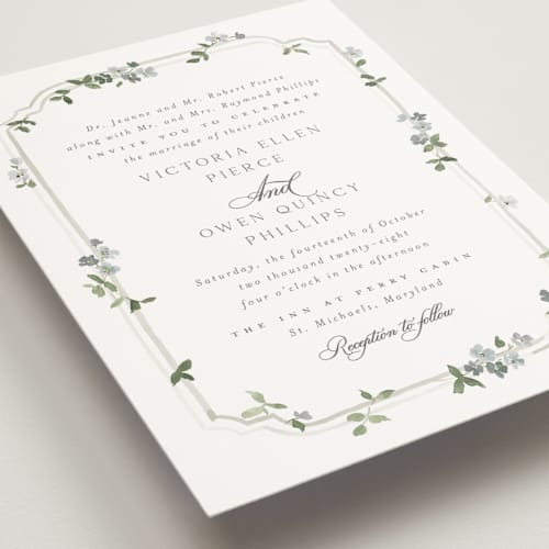 This is a mist petite wedding invitations with standard by Everett Paper Goods called wistful printing on signature in petite