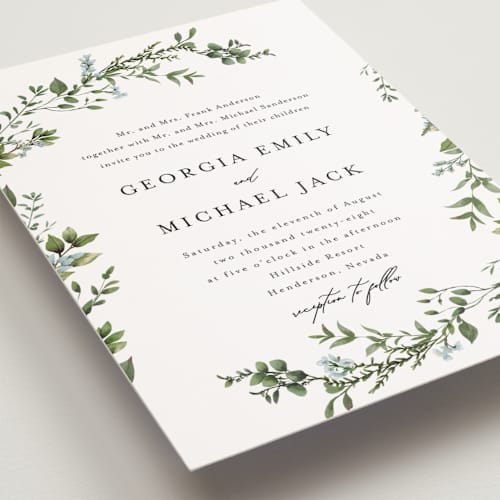 This is a coast petite wedding invitations with standard by Susan Moyal called romantic florals printing on signature in petite