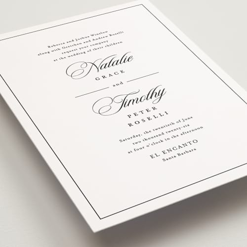 This is a noir petite wedding invitations with standard by Kimberly FitzSimons called sincerity printing on signature in petite