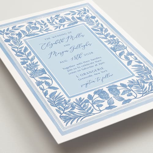 This is a porcelain petite wedding invitations with standard by Elly called porcelain floral printing on signature in petite