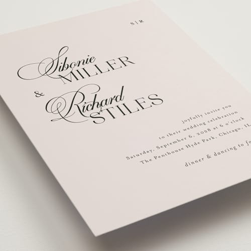 This is a ivory petite wedding invitations with standard by Melanie Kosuge called sibonie printing on signature in petite