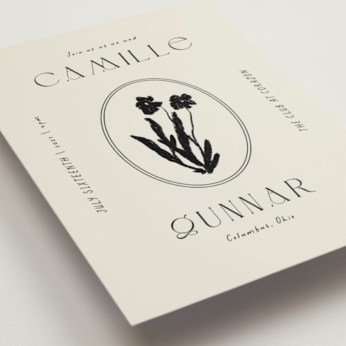 This is a onyx petite wedding invitations with standard by Alaina Cherup called la graine printing on signature in petite