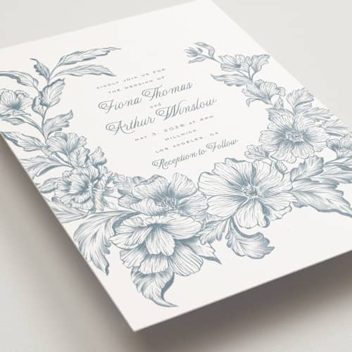 This is a lake petite wedding invitations with standard by Leah Bisch called wreath in bloom printing on signature in petite