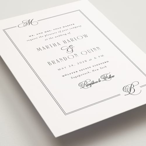 This is a tuxedo petite wedding invitations with standard by Nicoletta Savod called black tie elegance printing on signature in petite
