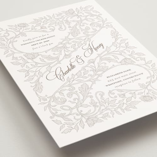 This is a natural petite wedding invitations with standard by BR Designs called vintage flourishes printing on signature in petite