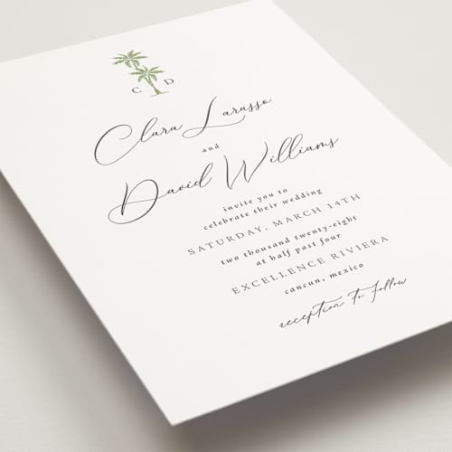This is a leaf petite wedding invitations with standard by Olivia Raufman called palm monogram printing on signature in petite
