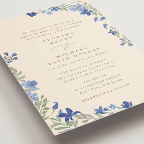 This is a blueberry petite wedding invitations with standard by Creo Study called nilgiri printing on signature in petite