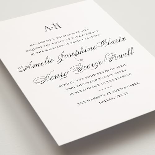 This is a tuxedo petite wedding invitations with standard by Megan Davis called hepburn printing on signature in petite