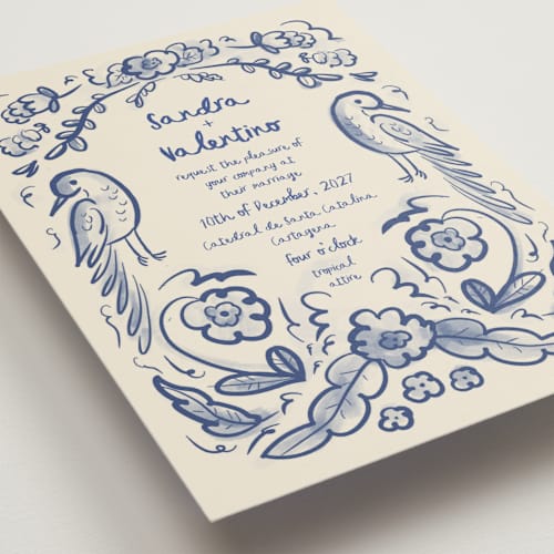This is a marseille bleu petite wedding invitations with standard by Ani Somi called santa catalina printing on signature in petite