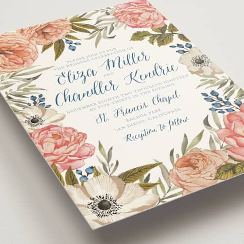 This is a garden rose petite wedding invitations with standard by Wildfield Paper Co called garden rose printing on signature in petite