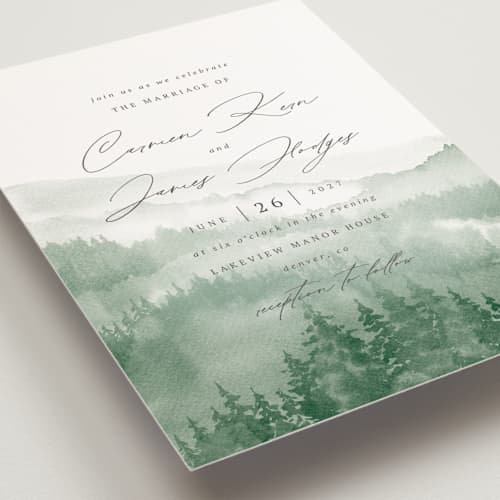 This is a fern petite wedding invitations with standard by Helen Halik called over the mountains printing on signature in petite
