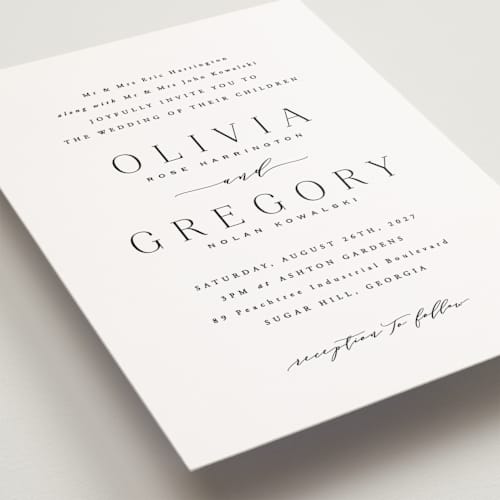 This is a lily petite wedding invitations with standard by Hooray Creative called classy type printing on signature in petite
