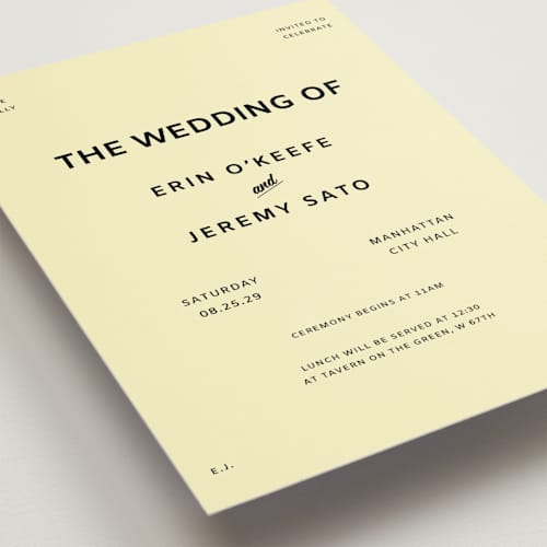 This is a butter petite wedding invitations with standard by Studio Suku called courthouse printing on signature in petite