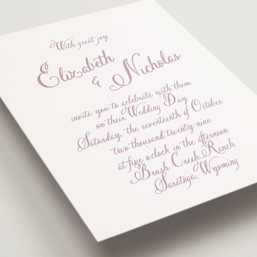 This is a lilac dreams petite wedding invitations with standard by Design Lotus called lavender dreams printing on signature in petite