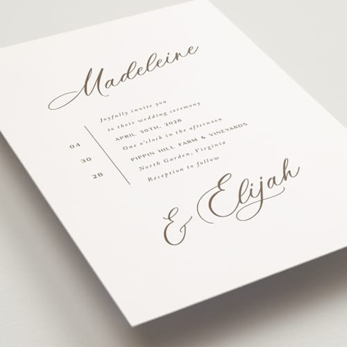 This is a latte petite wedding invitations with standard by Cara Scott called whimsy printing on signature in petite
