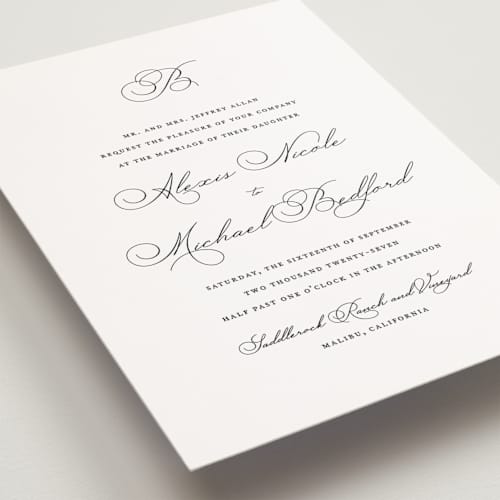 This is a pearl petite wedding invitations with standard by Jennifer Postorino called initial printing on signature in petite