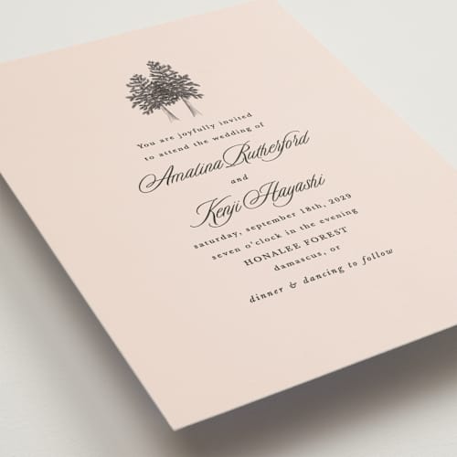 This is a almond petite wedding invitations with standard by Morgan Kendall called arboretum printing on signature in petite