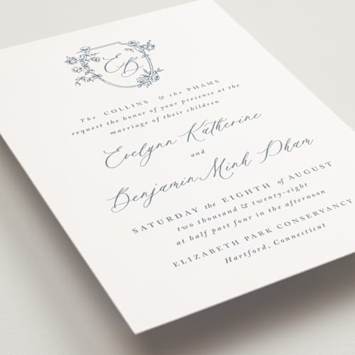 This is a twilight whisper petite wedding invitations with standard by Design Lotus called close to my heart printing on signature in petite